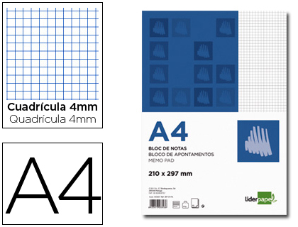 Bloc notas Liderpapel A4 80h 60g/m² c/4mm.